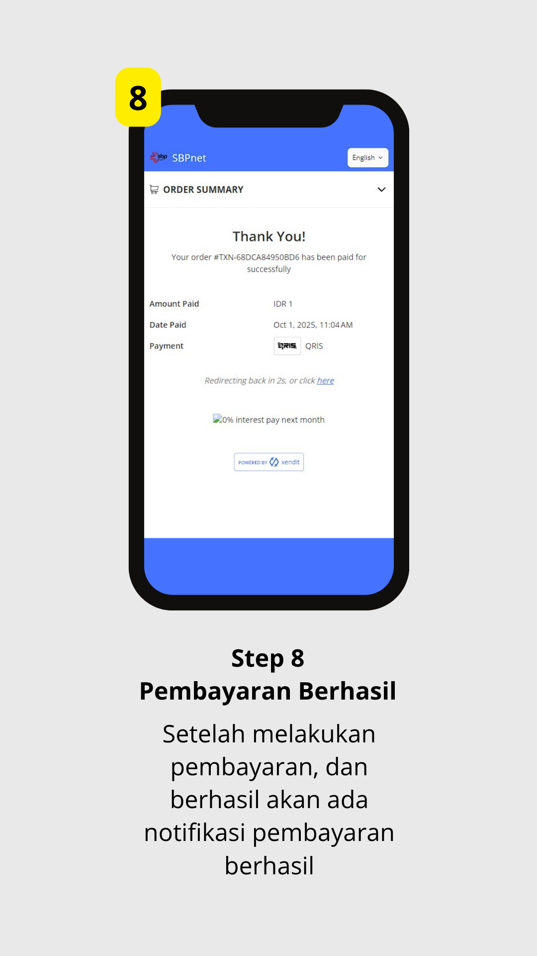 Step 8 — Pembayaran Berhasil